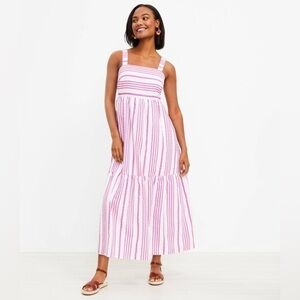 Loft Ann Taylor Striped Tiered Maxi Pocket Dress